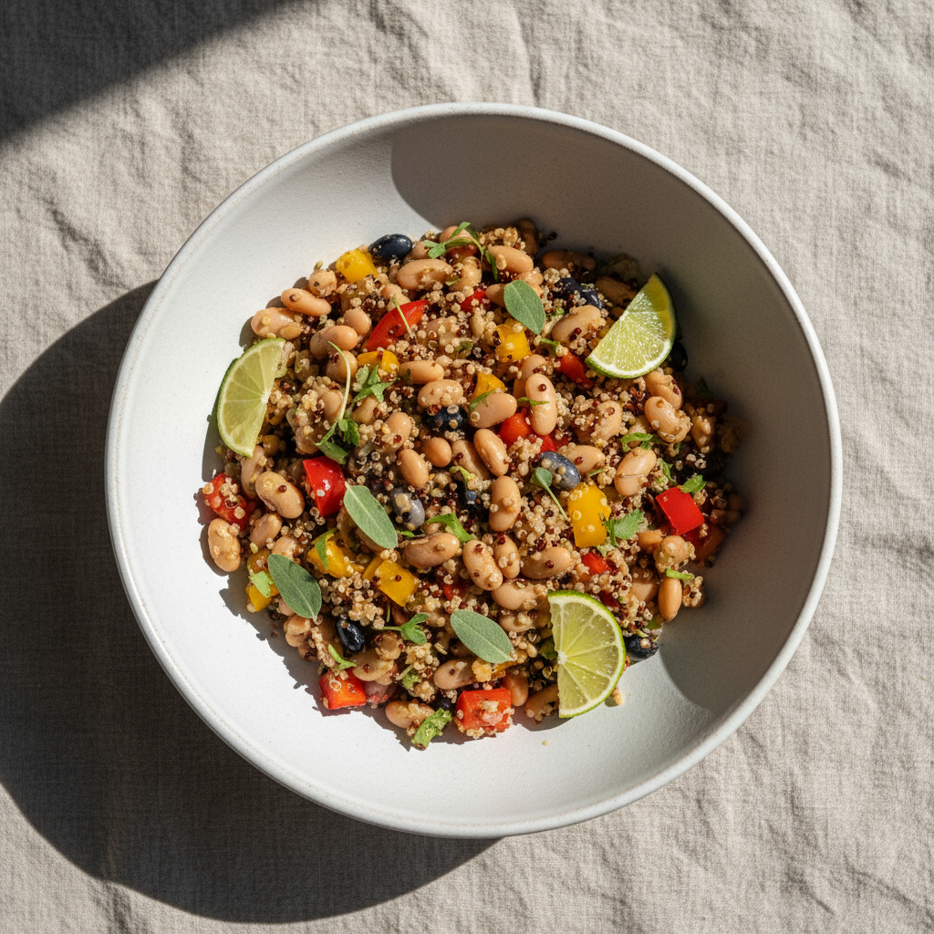 Bean and quinoa salad, non-processed Nordic style, Magnesium, Folate.