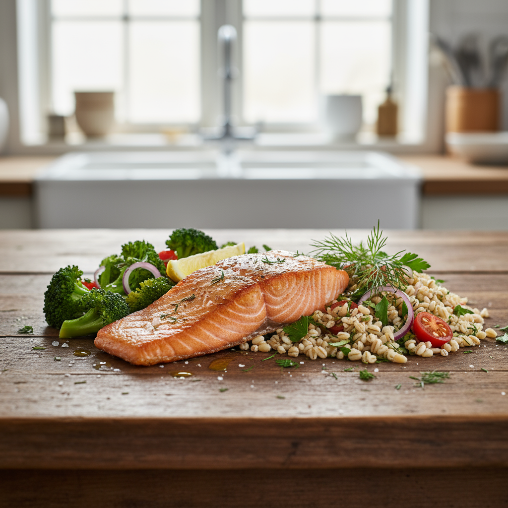 Laks med Brokkoli og Byggrynsalat