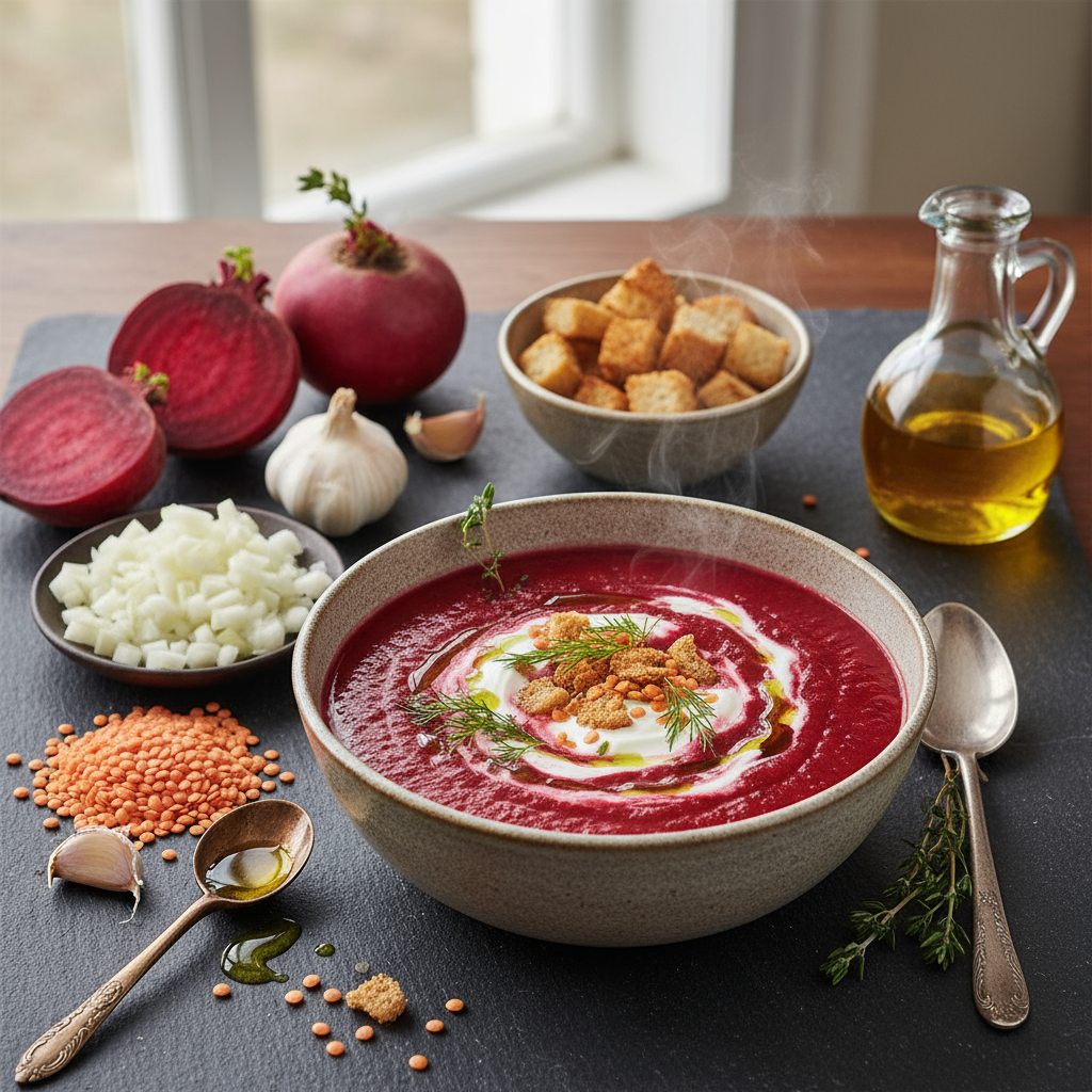 Kremet Rødbet- og Linsesuppe