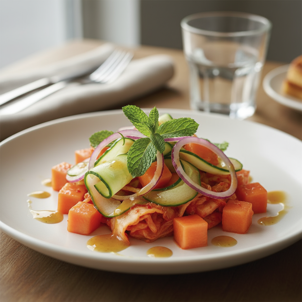 Frisk Papaya- og Kimchisalat med Ingefærdressing
