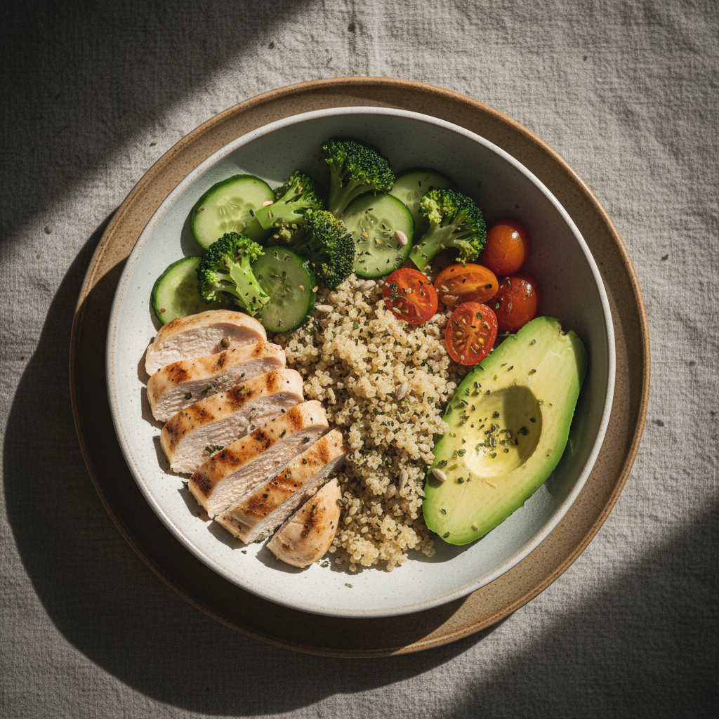 Kylling og quinoa-bowl