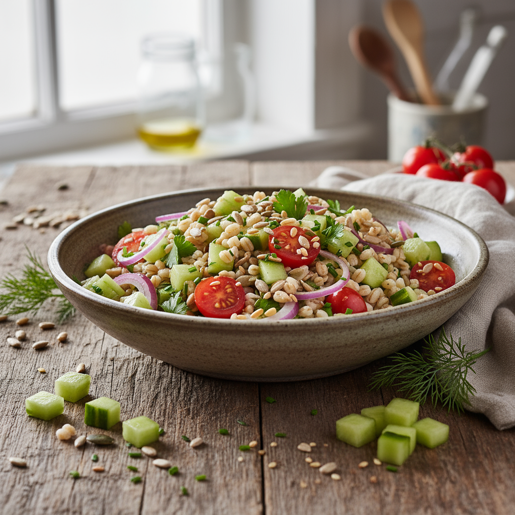 Norsk byggrynsalat med grønnsaker