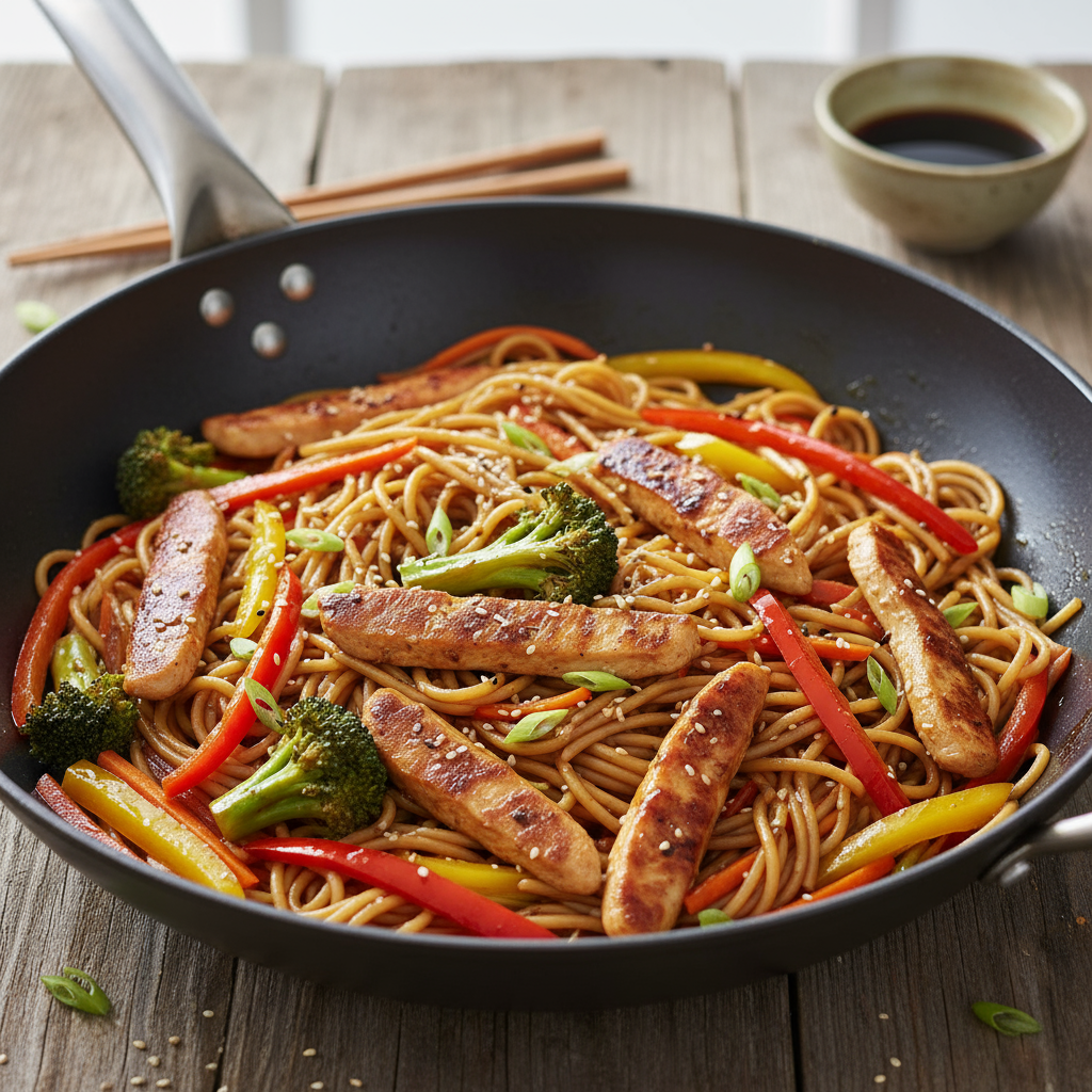 Kylling- og Pasta Wok med Nudler og Masse Grønnsaker
