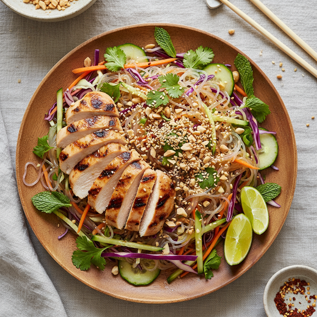 Asiatisk Kyllingsalat med Nudler