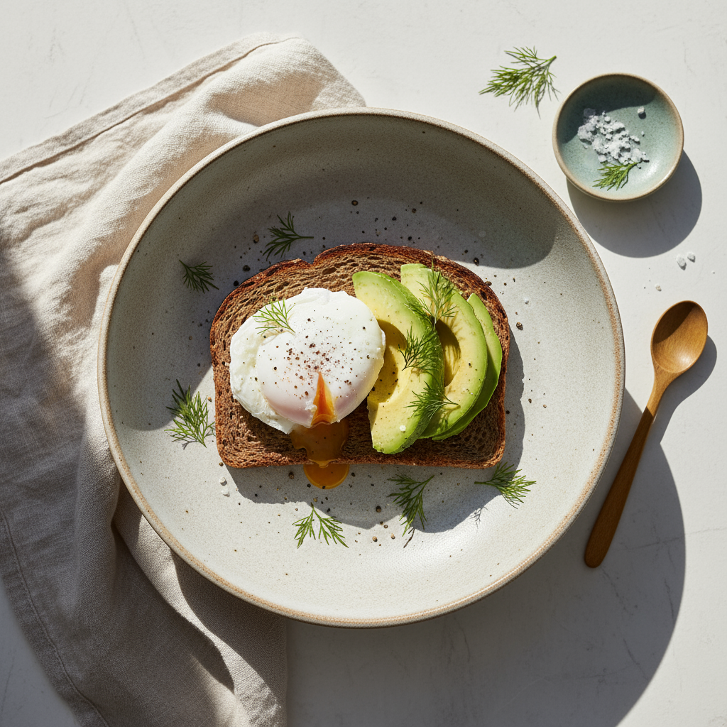 Ristet rugbrød med egg og avokado