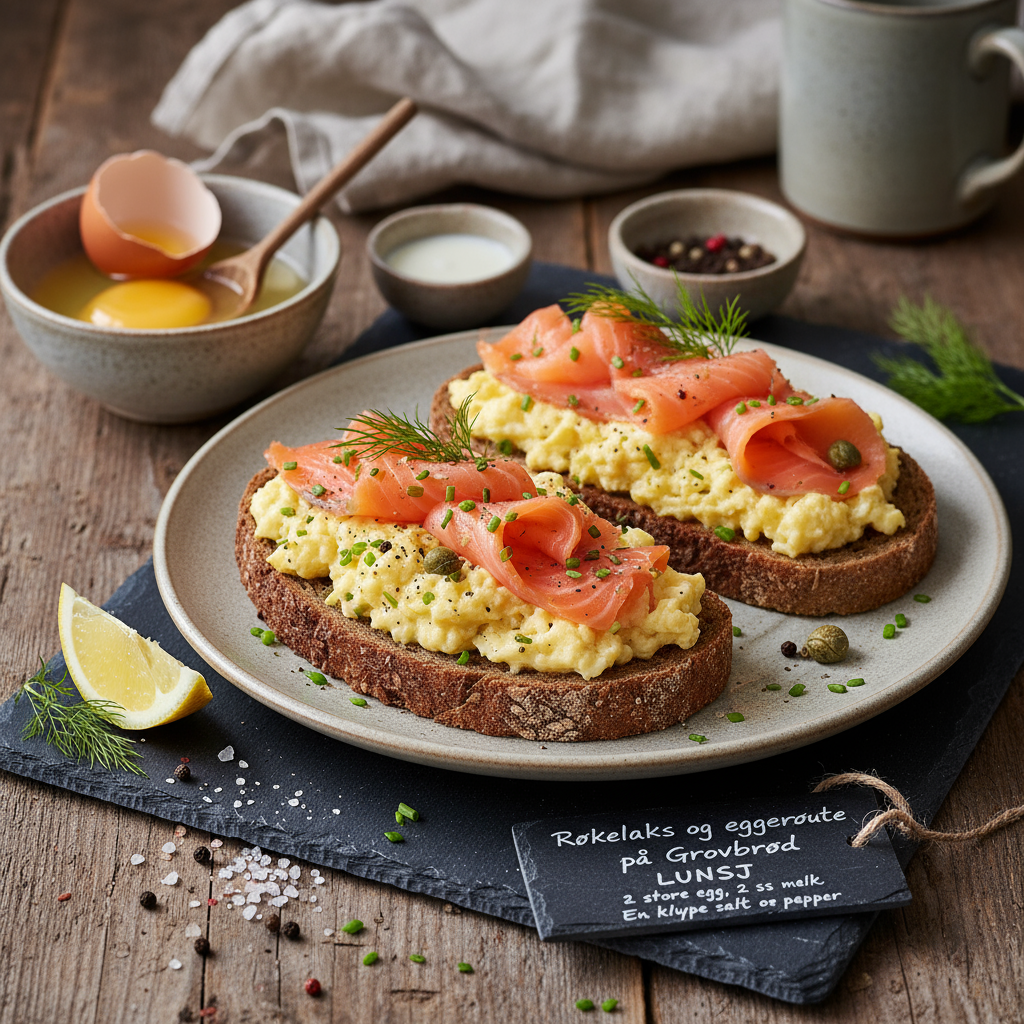 Røkelaks og eggerøre på Grovbrød