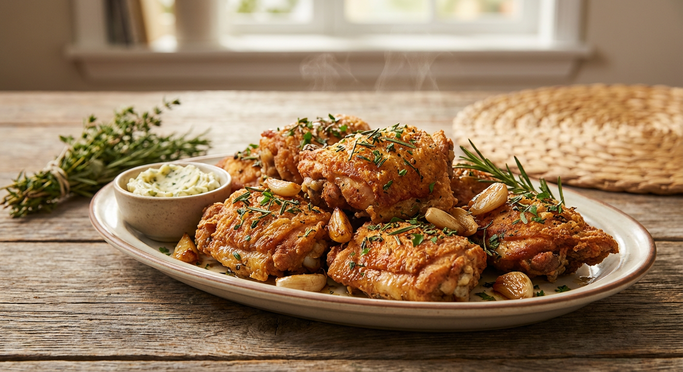 Sprøstekte Kyllinglår med Urter og Hvitløk