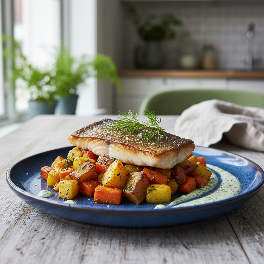 Fjellørret med rotgrønnsaker, healthy and nutritious