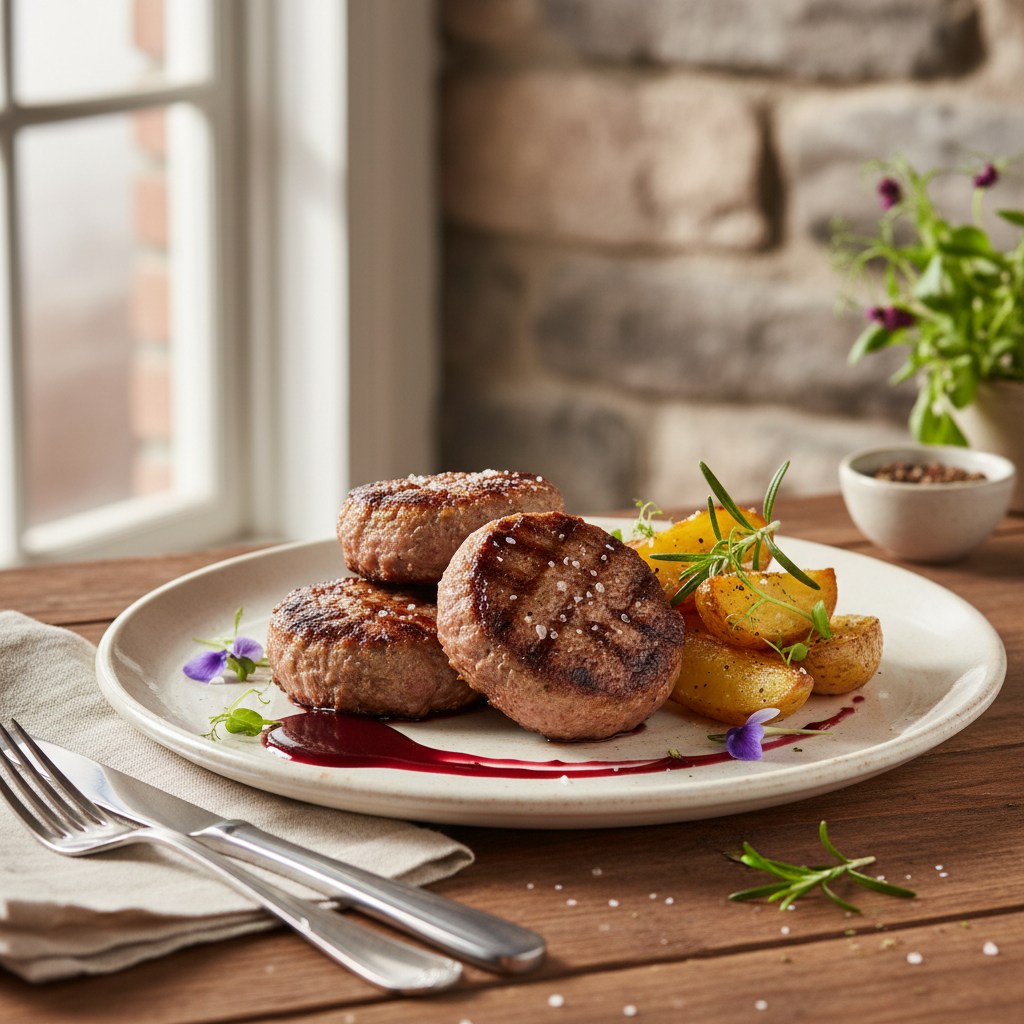 Grillede karbonademedaljonger, rosmarinpoteter