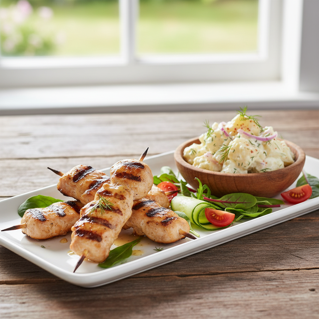 Grillet kyllingspyd, potetsalat, healthy and nutritious