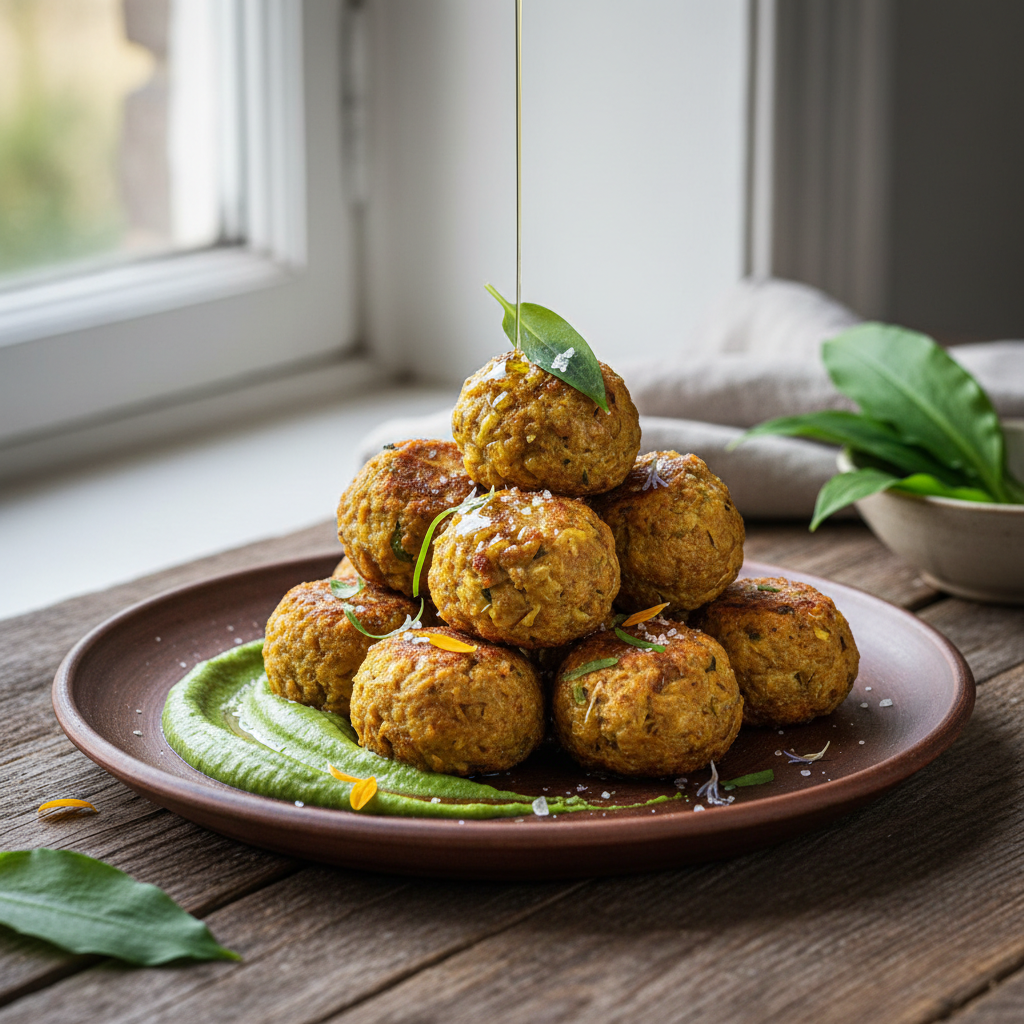 Grønnsaksboller med Ramsløkpuré