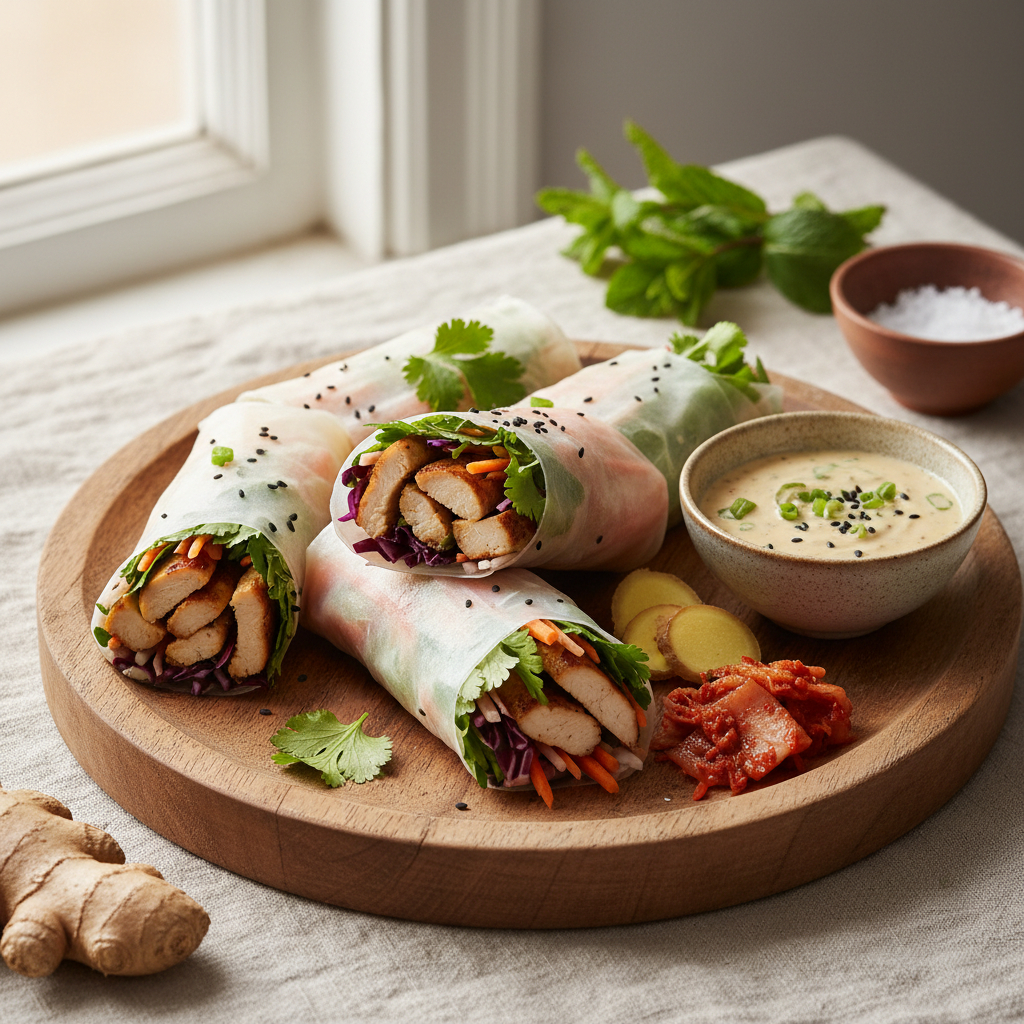 Ingefær-Kimchi Kylling wraps, healthy and nutritious