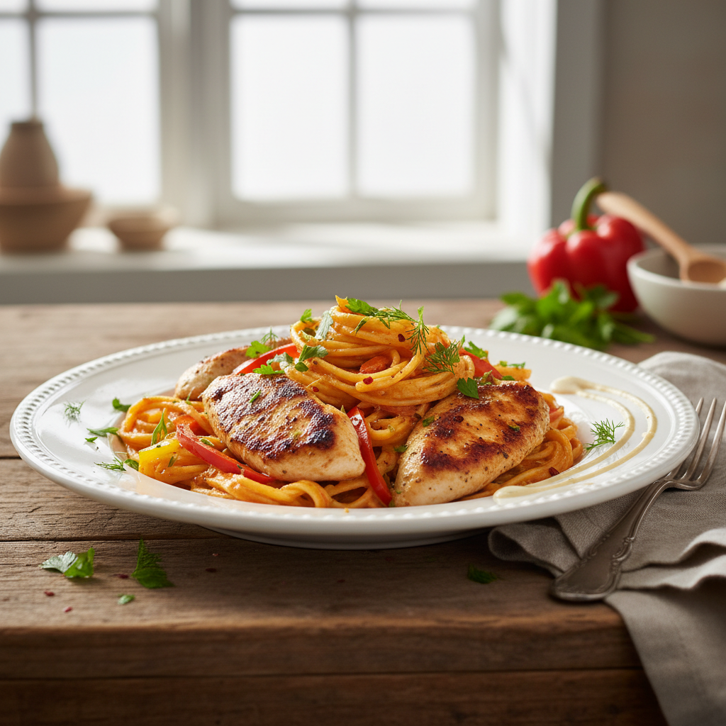 Kremet Kyllingpaprikapasta