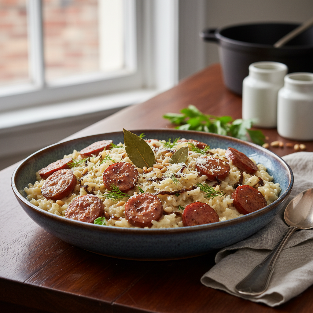 Kremet pølse- og risgryte, healthy and nutritious