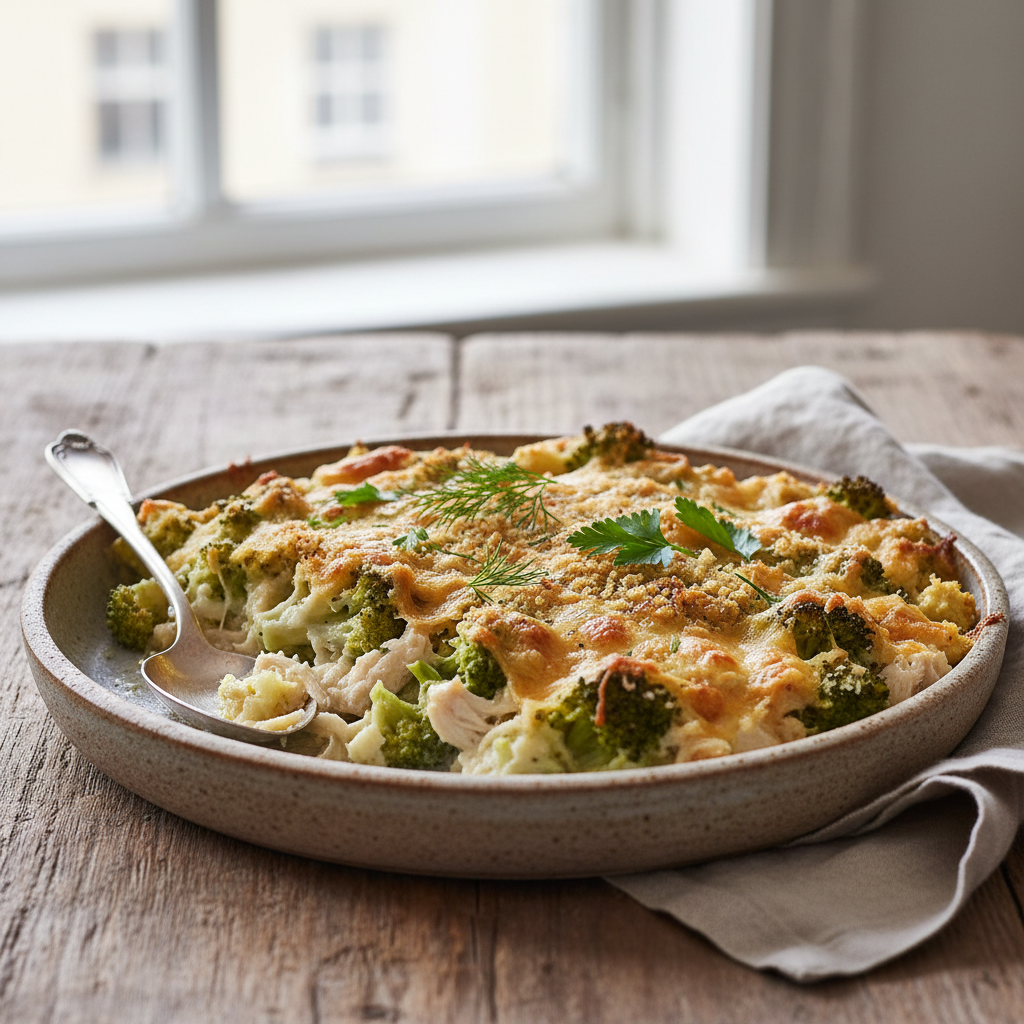 Kylling- og Brokkoligrateng, healthy and nutritious