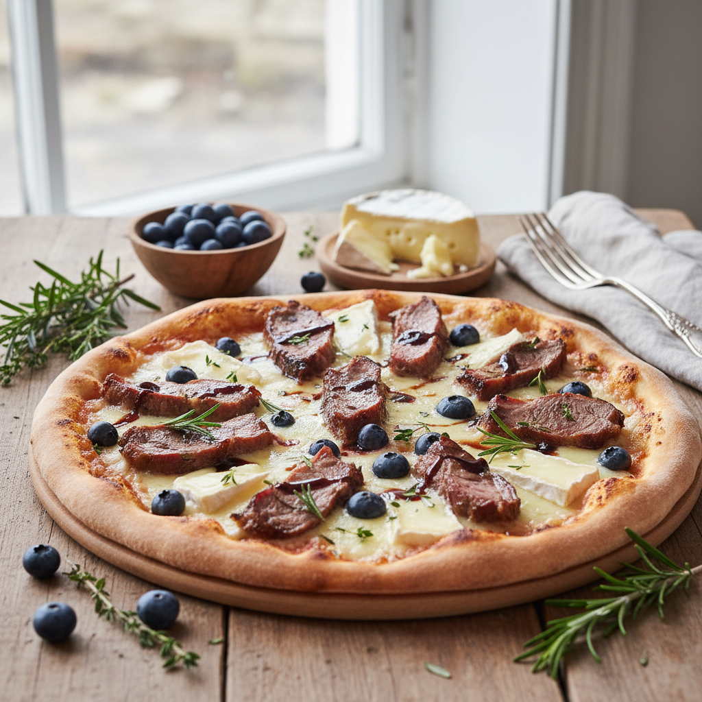 Pinnekjøtt pizza med blåbær og brie