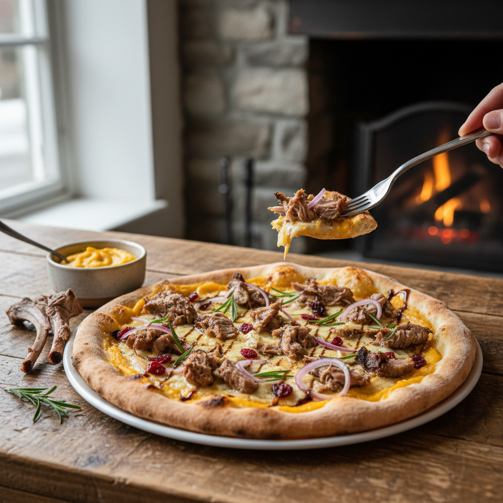 Pinnekjøtt pizza med søtpotetkrem